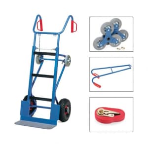Gerätekarre mit Luftbereifung, Treppensternen, Tragholm und Spanngurt - Tragkraft 400 kg