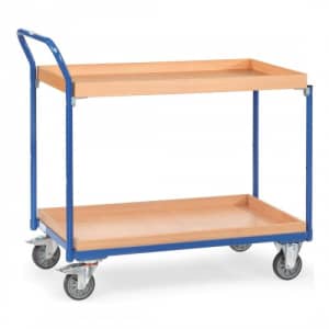Leichter Tischwagen mit 2 Holzkästen und schrägem Schiebegriff - Tragkraft 300 kg