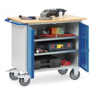 Stahlblech-Werkstattwagen mit 2-türigem Schrank - Tragkraft 400 kg