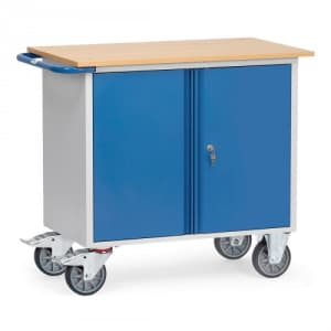 Stahlblech-Werkstattwagen mit 2-türigem Schrank - Tragkraft 400 kg