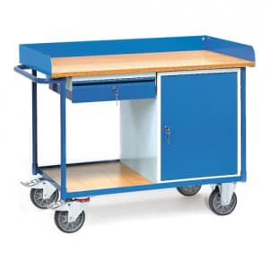 Schwerer Werkstattwagen mit 1-türigem Schrank und 1 Schublade - Abrollrand - Tragkraft 400 kg