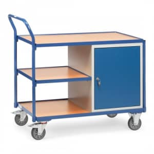 Leichter Werkstattwagen / Tischwagen mit 1-türigem Schrank und Zwischenboden - Tragkraft 300 kg