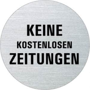 Textschild - Keine kostenlosen Zeitungen (rund)