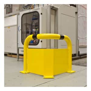 Eckschutz-Bügel WACHTWERK X® aus Stahl mit Unterfahrschutz vor Maschine