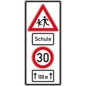 Warnschild Schule mit Geschwindigkeitsangabe Warnschild Schule mit Geschwindigkeitsangabe