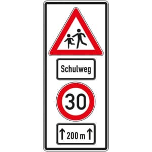 Verkehrszeichen Schulweg mit Geschwindigkeitsangabe Verkehrszeichen Schulweg mit Geschwindigkeitsangabe