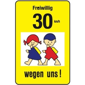 Schulwegschild - Freiwillig 30 km/h wegen uns (Variante 2)