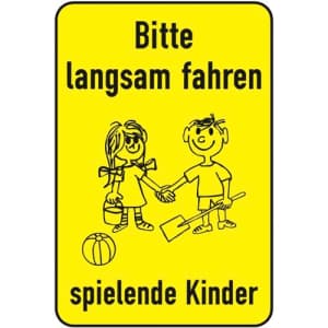 Bitte langsam fahren - spielende Kinder