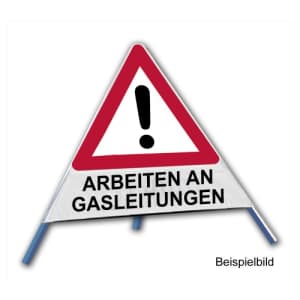 Faltsignal - Gefahrenstelle mit Text: ARBEITEN AN GASLEITUNGEN