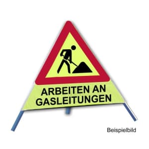 Faltsignal - Baustelle mit Text: ARBEITEN AN GASLEITUNGEN