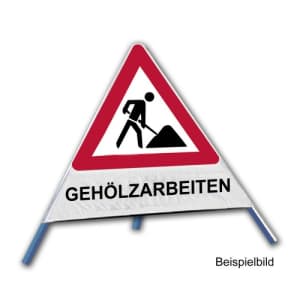 Faltsignal - Baustelle mit Text: GEHÖLZARBEITEN