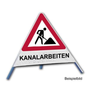 Faltsignal - Baustelle mit Text: KANALARBEITEN