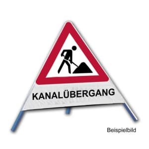 Faltsignal - Baustelle mit Text: KANALÜBERGANG