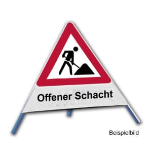 Faltsignal - Baustelle mit Text: Offener Schacht