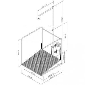 Notdusche mit umliegendem Schutzkorb