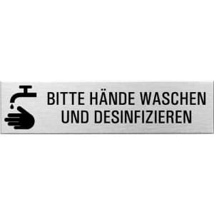 Textschild + Symbol - Bitte Hände waschen und desinfizieren (eckig)