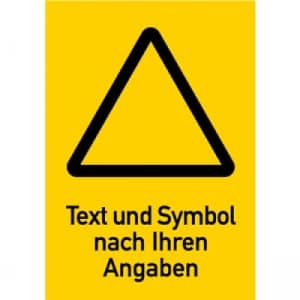 Warnzeichen mit Text und Standardsymbol nach Ihren Angaben, Kombischild gelb