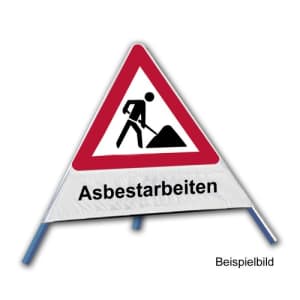 Faltsignal - Baustelle mit Text: Asbestarbeiten