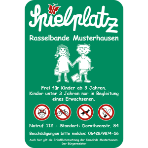 Spielplatzschild mit Text / Symbol nach Ihren Angaben