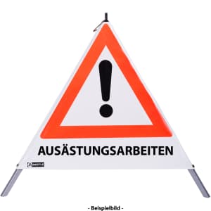 Faltsignal - Gefahrenstelle mit Text: AUSÄSTUNGSARBEITEN