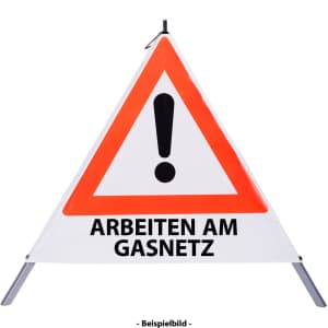Faltsignal - Gefahrenstelle mit Text: ARBEITEN AM GASNETZ