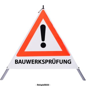 Faltsignal - Gefahrenstelle mit Text: BAUWERKSPRÜFUNG