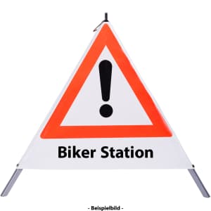Faltsignal - Gefahrenstelle mit Text: Biker Station
