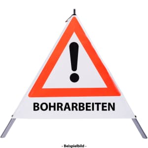 Faltsignal - Gefahrenstelle mit Text: BOHRARBEITEN
