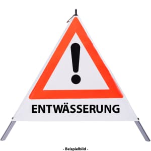 Faltsignal - Gefahrenstelle mit Text: ENTWÄSSERUNG