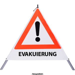Faltsignal - Gefahrenstelle mit Text: EVAKUIERUNG
