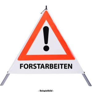 Faltsignal - Gefahrenstelle mit Text: FORSTARBEITEN