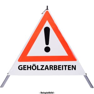 Faltsignal - Gefahrenstelle mit Text: GEHÖLZARBEITEN