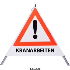 Faltsignal - Gefahrenstelle mit Text: KRANARBEITEN