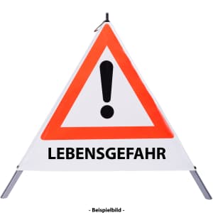 Faltsignal - Gefahrenstelle mit Text: LEBENSGEFAHR
