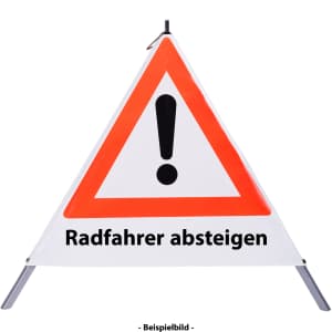 Faltsignal - Gefahrenstelle mit Text: Radfahrer absteigen
