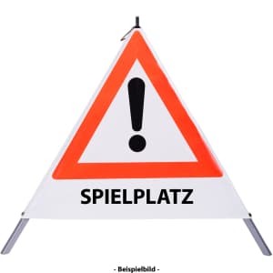 Faltsignal - Gefahrenstelle mit Text: SPIELPLATZ