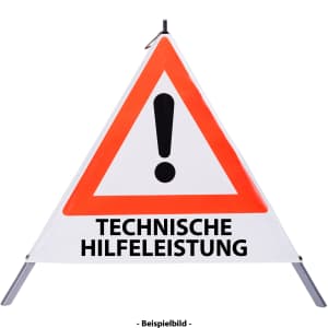 Faltsignal - Gefahrenstelle mit Text: TECHNISCHE HILFELEISTUNG