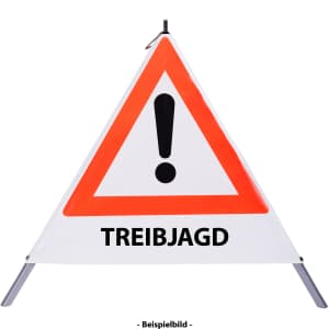 Faltsignal - Gefahrenstelle mit Text: TREIBJAGD