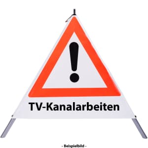 Faltsignal - Gefahrenstelle mit Text: TV-Kanalarbeiten