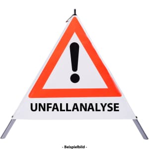 Faltsignal - Gefahrenstelle mit Text: UNFALLANALYSE