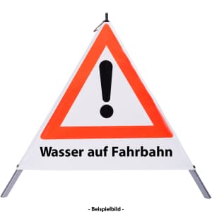Faltsignal - Gefahrenstelle mit Text: Wasser auf Fahrbahn