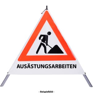 Faltsignal - Baustelle mit Text: AUSÄSTUNGSARBEITEN