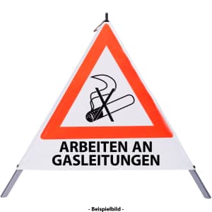 Faltsignal - Rauchverbot mit Text: ARBEITEN AN GASLEITUNGEN