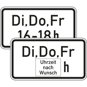 Zeitliche Beschränkung Di, Do, Fr Zusatzzeichen 1042-34