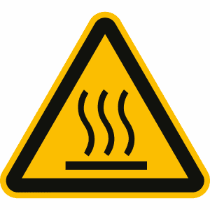 Warnung vor heißer Oberfläche nach ISO 7010 (W 017) - 0,4 mm Dicke - Spezialausführung bis zu 200 Grad