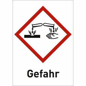 Ätzwirkung mit Text: Gefahr (GHS 05)