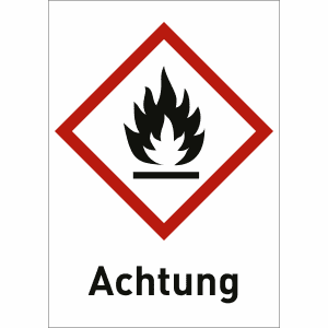 Flamme mit Text: Achtung (GHS 02)