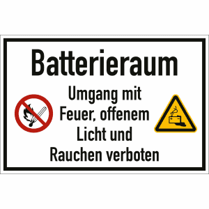 Batterieraum - Umgang mit Feuer, offenem Licht und Rauchen verboten