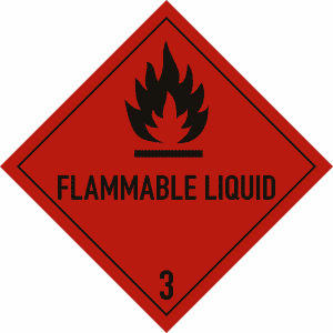 Entzündbare Flüssigkeit mit Text: FLAMMABLE LIQUID, Eindruck: 3