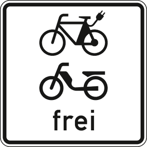 E-Bikes und Mofas frei - Verkehrsschild VZ 1022-15